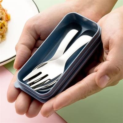 Een Paar Roestvrij Staal Lepel Vork Bestek Set Schadelijk Kort Handvat Rond Lepel Vouwbaar Draagbaar Dessert Bento Reizen Buiten Kamperen black