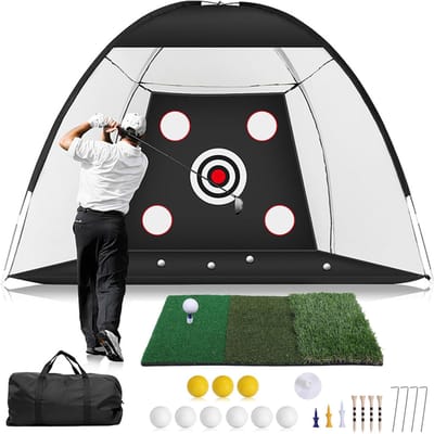 Filet d'Entraînement de Swing de Golf d'Extérieur Triple Herbe Pliable Ensemble de Filets d'Entraînement de Golf Filet Cible Multifonctionnel Durable Facile white