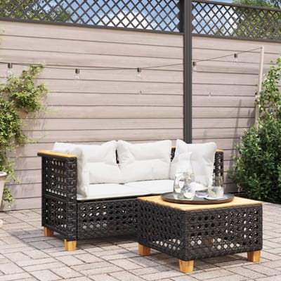 vidaXL - Tuinhoekbanken - met - kussens - 2 - st - poly - rattan - zwart