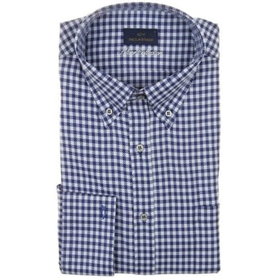Paul & Shark Overhemd Silver Cotton Satin Check Shirt Blauw / male