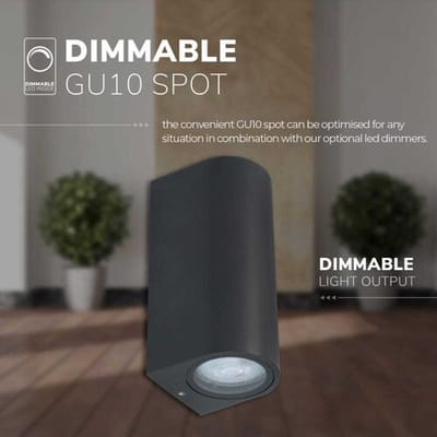 Set van 4 dimbare LED wandlamp Douglas - 2700K warm wit- GU10 - Up & Down light - IP65 Waterdicht - Incl. dimmer met afstandsbediening - tuinverlichting