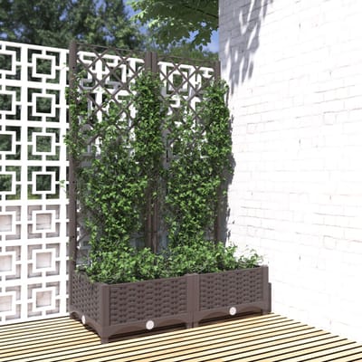 vidaXL - Plantenbak - met - latwerk - 80x40x121,5 - cm - polypropeen - bruin
