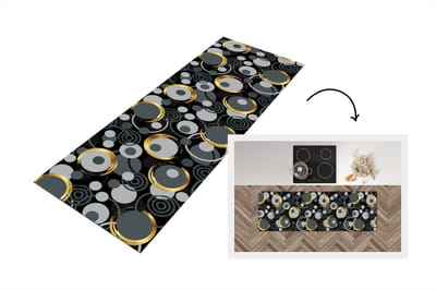 Keukenloper - Loper keuken - Goud - Cirkel - Patronen - 150x50 cm - Keukenloper vinyl