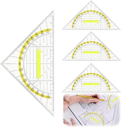 4x Transparante, Onbreekbare Geodriehoek Set - 16 cm Studie en Schoolmateriaal