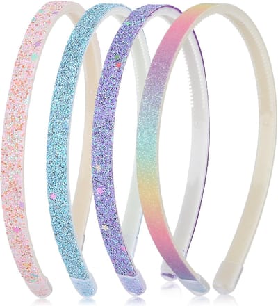 Famanu - 4 stuks Glitter meisjes haarbanden, sterretjes/bling confetti, plastic antislip haarbanden met tandjes