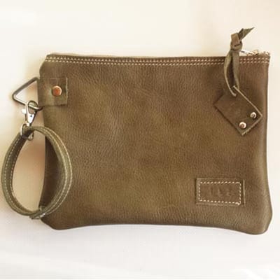Toetie & Zo Handgemaakte Leren Clutch Legergroen, leer, groen, tasje, makeuptas