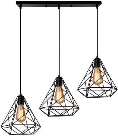 3 Hanglamp Industrieel Vintage Kroonluchter Plafondlamp voor Slaapkamer Zwart
