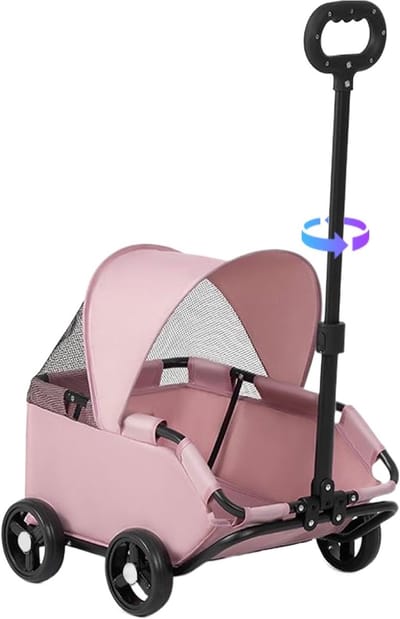 Dieren Kinderwagen - Draagtas Dieren - Comfortabel Vervoer - Lichtgewicht Opvouwbaar - Tot 7 kg - Roze