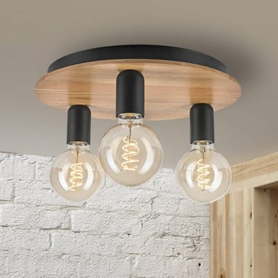 Lamkur Dusty plafondlamp, beukenhout, zwart, Ø 33 cm, 3-lamps