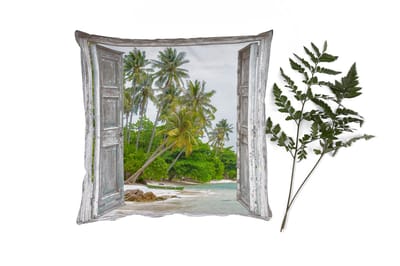 Sierkussens - Kussentjes Woonkamer - 40x40 cm - Tropisch - Palmboom - Doorkijk - Zee