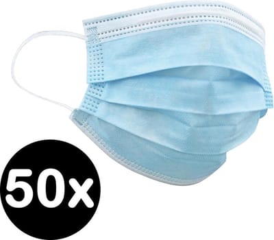 Mondkapje Wegwerp Mondkapjes Mondmasker - Niet Medisch - Blauw - 50x