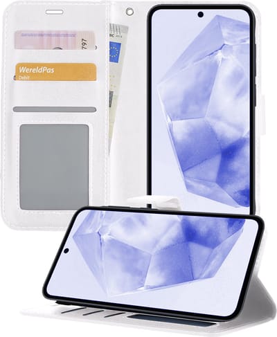Hoesje - Geschikt voor Samsung Galaxy A35 - Luxe Bookcase - Walletcase Hoes - Portemonnee - Cover - Telefoonhoes - Wit