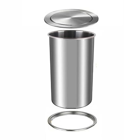Inbouw Prullenbak - Verzonken Deksel - Aanrecht Afval - Roestvrij Staal - 20.5cm Diameter - Zilver