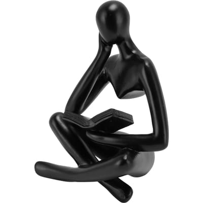 Statue Penseur Lecture Résine Figurine Assise Ornement Art Abstrait pour Décoration Salon Meuble Noir noir