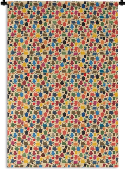 Wandkleed - Wanddoek - Patronen - Koffie - Theepot - Retro - 120x180 cm - Wandtapijt