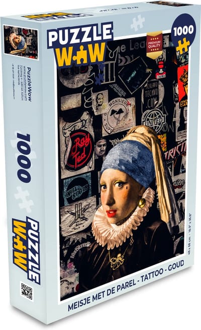 Puzzel Meisje met de parel - Tattoo - Goud - Legpuzzel - Puzzel 1000 stukjes volwassenen
