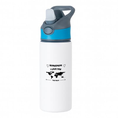 Hacebo® - bonusmom I love you this much waterfles met rietje blauw - Moeder - geweldige moeder - liefste bonusmoeder - verjaardag - cadeau - kado - bedankje - geschenk - water fles - 650ML