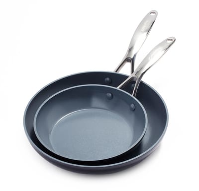 GreenPan Valencia Pro Aluminium Koekenpannenset 2-delig - 20/26cm - PFAS-vrije antikleeflaag - Pannenset inductie - Keramische koekenpan - Ovenbestendig tot 220°C - RVS handgrepen - Grijs