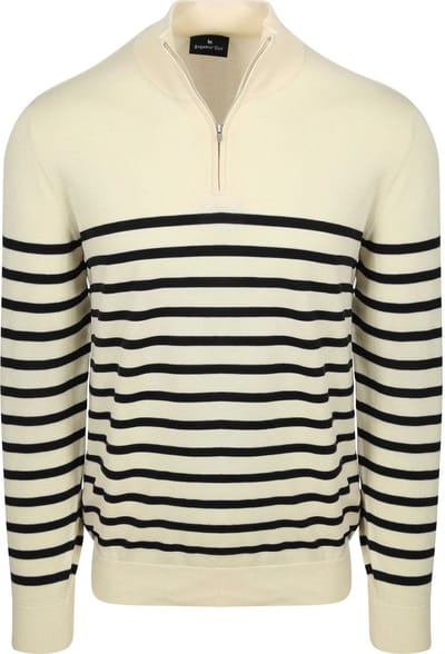 Steppin' Out Half-Zip Trui Breton Stripe Ecru - Maat S - Heren - Quarter zip