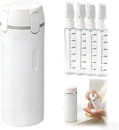Doseerflessen - 4-in-1 reisdispenser - met dispenser - reisflesjes - 4 X 30ml - Navulbare Reisdispenser - Draagbaar - Lekvrij - Met maatverdeling en etiketten - Geschikt voor shampoo en lotion -Wit