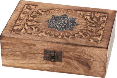 Houten sieradenkistje/opbergkistje - 17 x 13 cm - Vintage - Brocante opberg kistjes