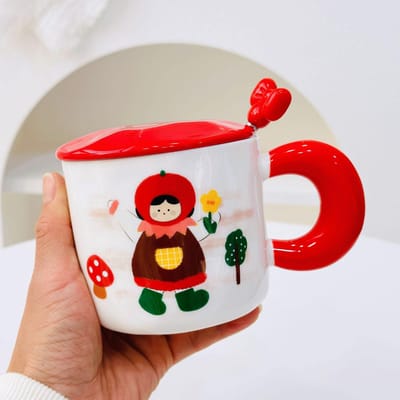 Klein Cadeau Cartoon Rietjesbeker met Deksel Keramische Beker voor Meisjes Koppel Waterbeker Hoge Waarde Mok Huishoudelijk Set 380ML