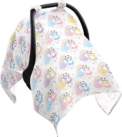 Kinderwagen Zonnescherm - Reisaccessoire - Bescherming Baby - Gemaakt van Gerecycled Materiaal - 120 x 90 cm - Regenboog Panda