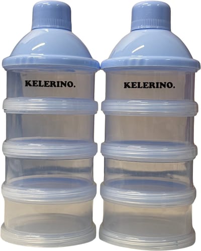 Melkpoeder bewaar toren - set van 2 - BPA vrij - Blauw - 4 lagen -Melkpoeder doseerdoosjes - Babypoeder bewaarbakjes - Reisbox - Dispenser - KELERINO.