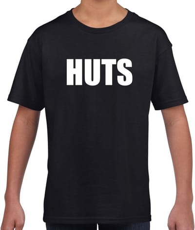 HUTS tekst t-shirt zwart kids - feest shirt HUTS voor kids 110/116