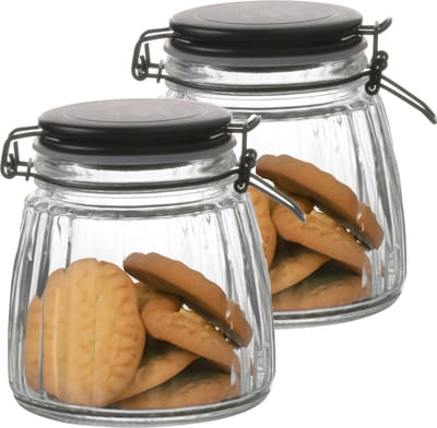 Urban Living Weckpot/inmaakpot - 2x - 1L - glas - met beugelsluiting - mat zwarte deksel