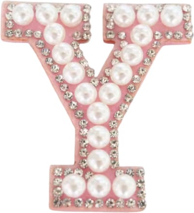 Strass Applicatie Alfabet Letter - 4,5 CM hoog - A t/m Z - Letter Y - Roze met witte parels en stenen - Niet strijkbaar