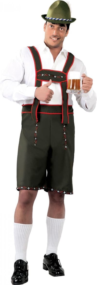 Fiestas Guirca - Lederhose Tyrolean Zwart/ Rood maat M (48-50) - Carnavalskleding - Carnaval - carnavalskleding 2027 - Carnaval kostuum