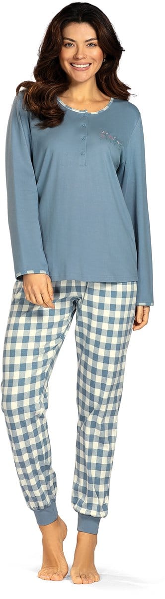 Comtessa - Dames winter pyjama - Katoen interlock - Blauw - Maat 42