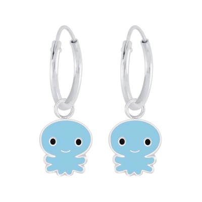 Joy|S - Zilveren octopus bedel oorbellen - oorringen - blauw