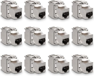 kwmobile set van 12 keystone adapters voor CAT6A kabels - Geschikt voor RJ45 poort - Met afgeschermde metalen behuizing - Overdrachtssnelheid 10 Gb/s