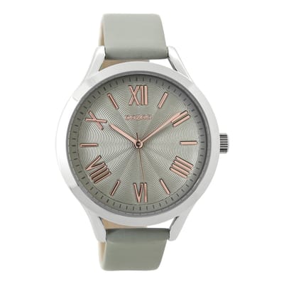 OOZOO Timepieces - Zilverkleurige horloge met steengrijze leren band - C9477