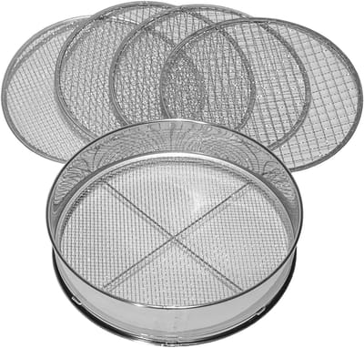Dailygoods- Tuinzeef 30 cm rond - 5 verwisselbare zeefinzetten Ø 3/5/8/10/12 mm - Roestwerend metaal - Voor grond/compost/onkruid - Efficiënt en veelzijdig - Grondzeef