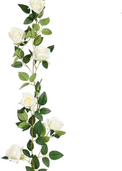 Mica Decorations Kunstbloemen Rozen slinger - 180 x 15 cm - wit - kunststof - Roos - witte bloemetjes deco