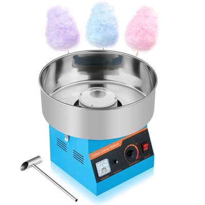 Elektrische Suikerspinmachine 1000 W met 38cm Roestvrijstalen Kom en Suikerlepel, Ideaal voor Het Maken van Suikerspin Bij Verjaardagen en Familiefeesten Thuis, Blauwe Uitvoering