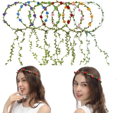 Bloemen Kroon Hoofdband - Haarkrans Garland - Feestelijk Haar Accessoire - 7 Stuks Papieren Bloemen - 68 Gram - Gemengde Kleuren