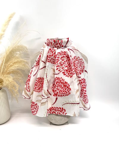 Lange dames sjaal Millie-gebloemd motief-rood wit bruin bordeaux rood groen goud