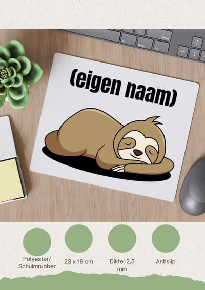 Akyol - luiaard met eigen naam Muismat - Luiaard - luiaard liefhebbers - iemand die houdt van luiaards - verjaardag - cadeau - kado - 23 bij 19 cm