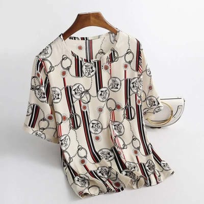 T-Shirt à Manches Courtes en Soie Glacée pour Femme Imprimé Haut Mince Pull Chemise d'Été Nouveau Haut Extensible Grande Taille Tissu Léger et Respirant M rouge