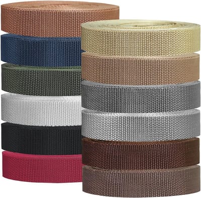 Zware Polypropyleen Singelband 1 Inch - 12 Rollen van 5,5 Meter - Ideaal voor Tassenhandgrepen en Ambachten