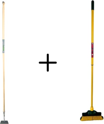 Synx Tools Rechte schoffel 14cm & Synx Tools Klauwbezem 28cm - Onkruidverwijderaar - 160 cm steel met hilt - Telescopische steel 70 - 140cm