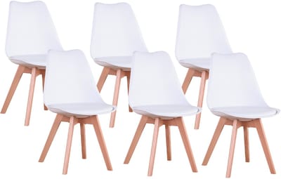Jently eetkamerstoelen - stoelen - houten poten - kunststof - set van 6 - wit