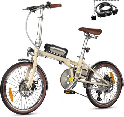 Maxtron Smart20 Elektrische Fiets – 20 Inch Opvouwbare E-bike – 36V 5.2Ah Accu – Actieradius tot 40 km – Shimano 7 Versnellingen – Schijfremmen – Stadsfiets –Inclusief gratis cijferslot– Beige
