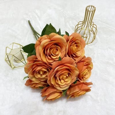 Zijden Rozen Boeket - Kunstbloemen Decoratie - Feestelijke Aankleding - Handgemaakt Arrangement - 47cm Lengte - Herfst Oranje
