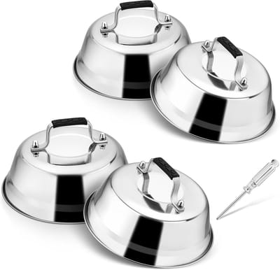 RVS Burgerbel Set van 4 Stuks met Rubberen Handvat voor Grillen, Steaks en Kaas, Ideaal voor Binnen en Buiten