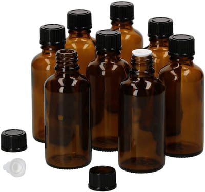 Set van 8 apothekersflessen Glazen fles bruin 50ml met druppeldeksel